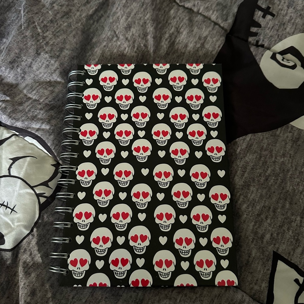 Skull and Hearts Spiral Notebook Medium size